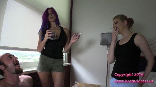 Amadahy and Lola - Ashtray Drinks Glass of Spit before Two Bladders of Pee [FullHD, 1080p] [Clips4sale.com] - Femdom, Smoking